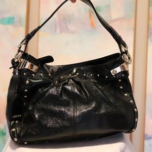 DKNY Gold Studded Black Patent Leather Hobo Purse
